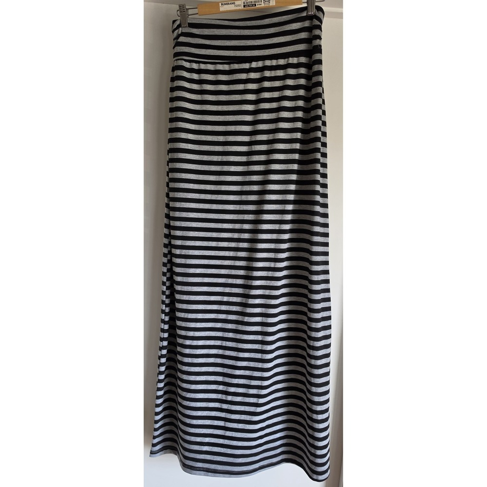 Connection 18 Maxi Skirt M Striped Gray Black Cotton Rayon Spandex
